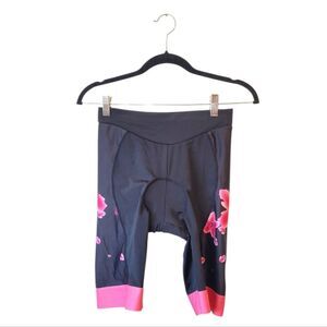 Beroy Women's Black & Pink Floral Padded Bike Shorts Size M